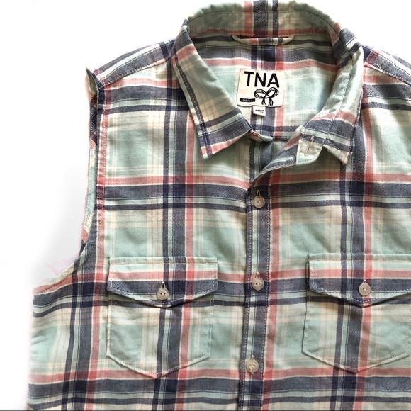 TNA | ARITZIA | PASTEL PLAID SLEEVELESS BLOUSE - Picture 1 of 8